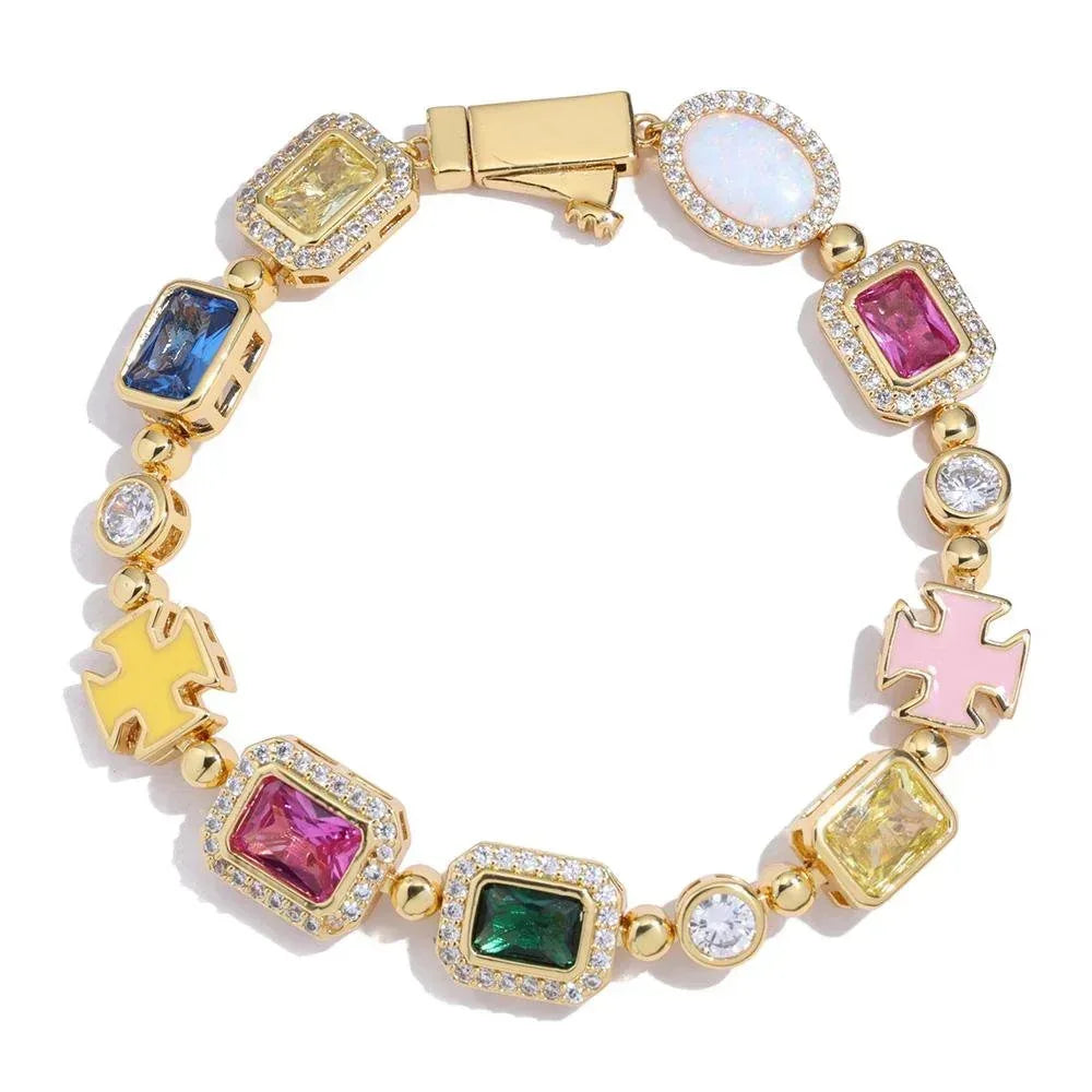 CARÁTIX 10mm Multi-Color Enamel CZ Chain Necklace – Silver Geometric Gemstone Motif Fashion Jewelry - CaratixJewelry